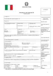 Formulario Visto Nazionale – Italy Visa Application Form