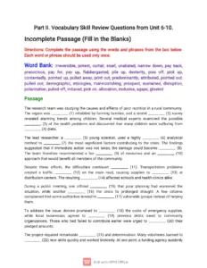 Grade 11 Vocabulary Review Questions – Units 6-10
