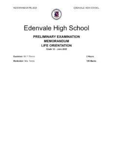 Upload Grade 12 Life Orientation Preliminary Examination Memo 2025