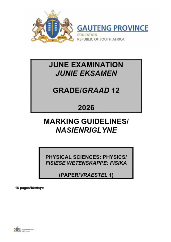 Grade 12 Physical Sciences P1 Bill MG