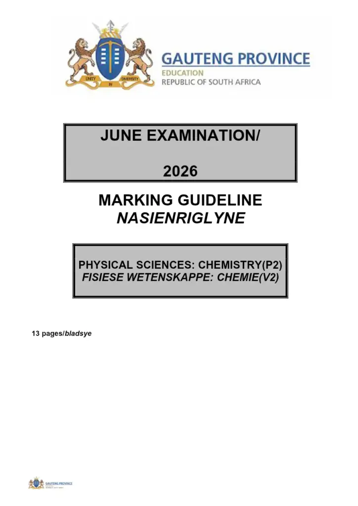 Grade 12 Physical Sciences Paper 2 Marking Guidelines