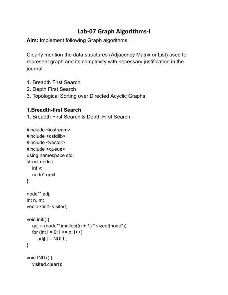 Graph Algorithms Lab 7 - DAA