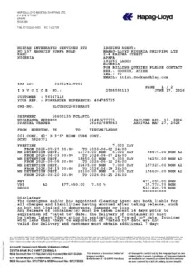 Hapag-Lloyd Nigeria Shipping Invoice 2508586113