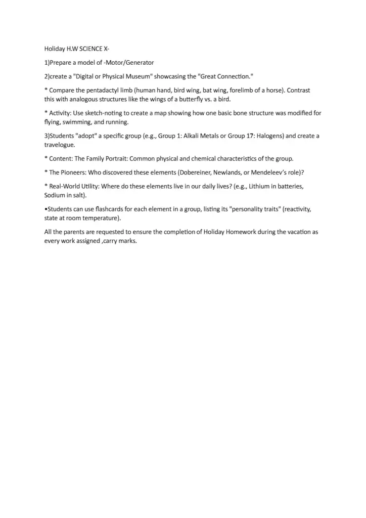 Holiday Homework Science - Motor/Generator and Element Travelogue