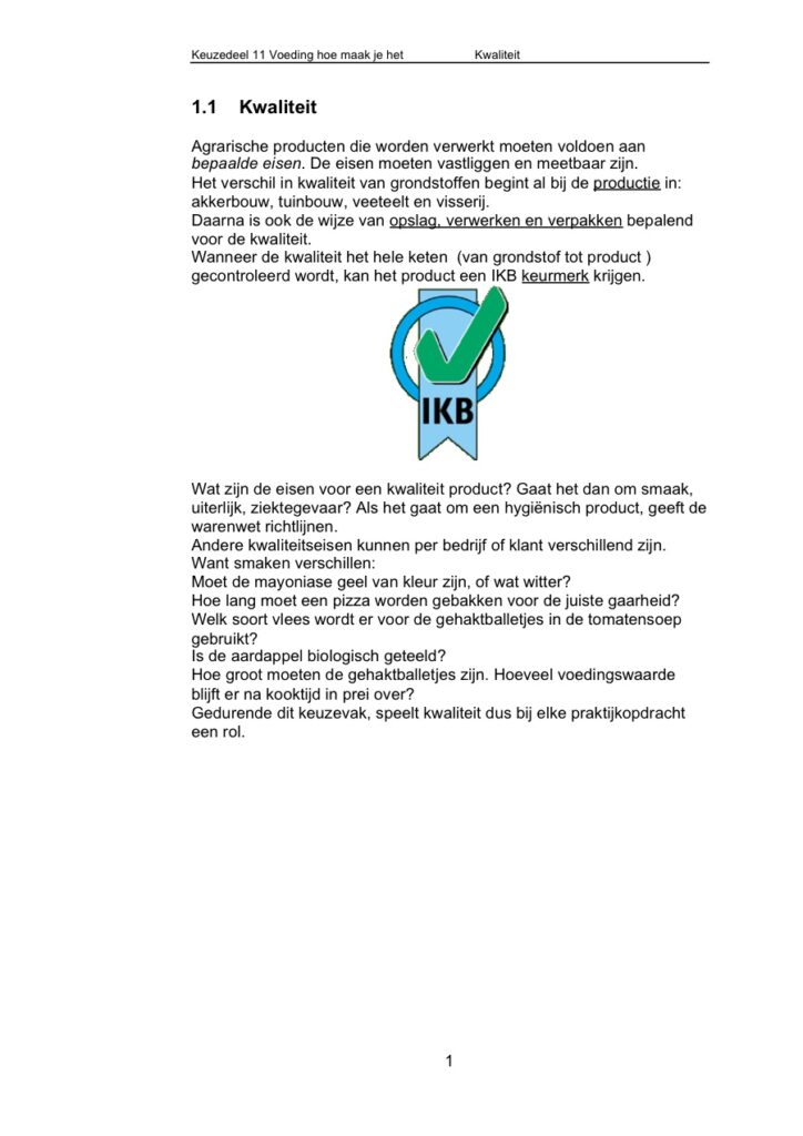 Kwaliteit in Voeding: Theorie en Praktijk
