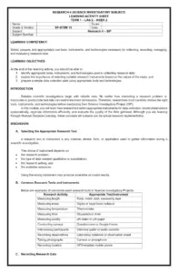 LEARNING ACTIVITY SHEET Research 4 TERM 1 WEEK 2