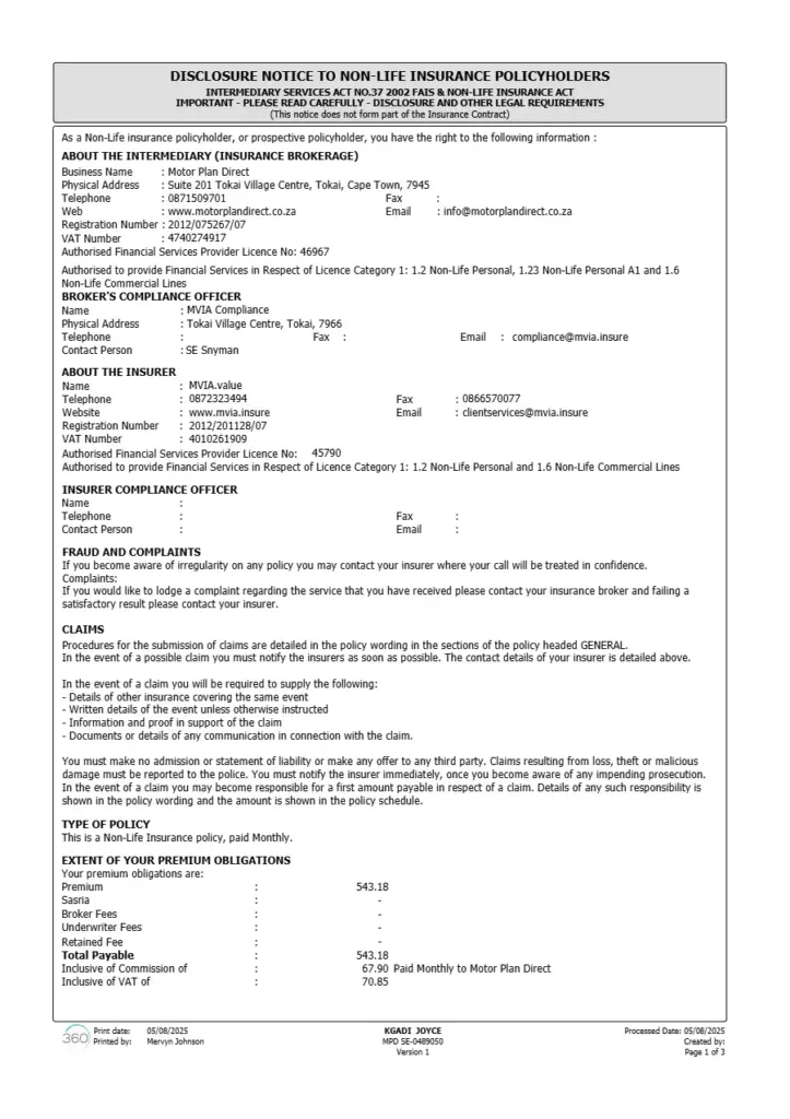 MPD SE 0489050 Disclosure Notice for Non-Life Insurance Policyholders