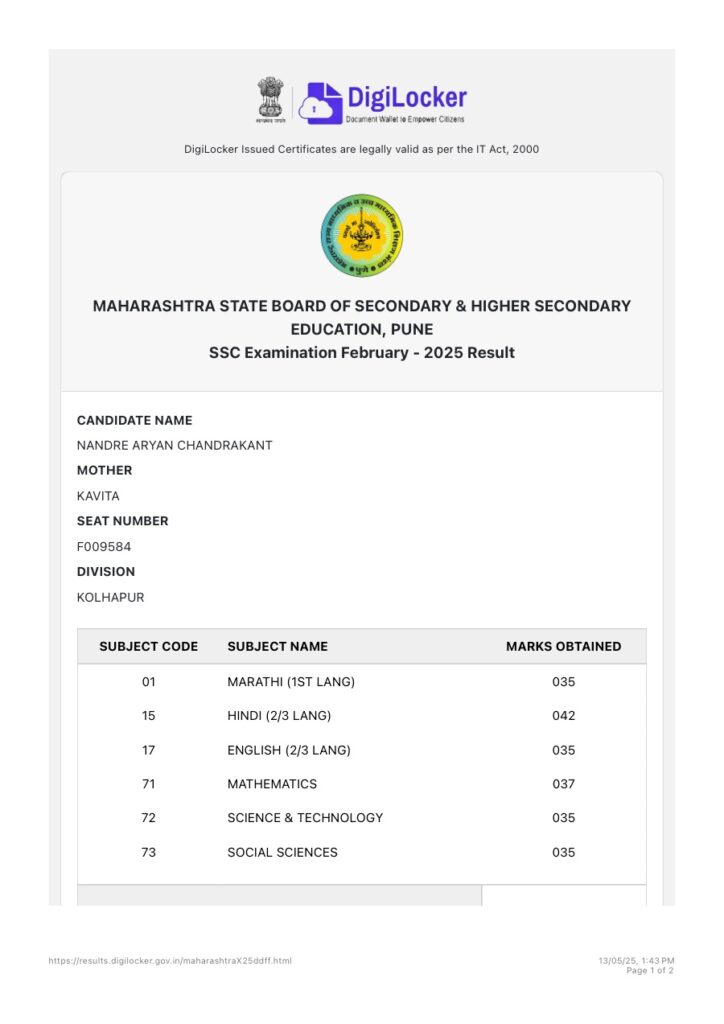 Maharashtra Board Xth 2025 Result