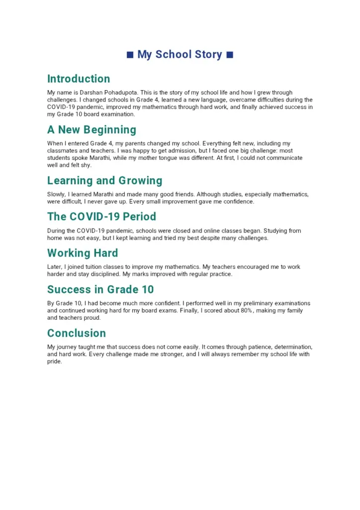My School Story: A Journey of Growth and Learning