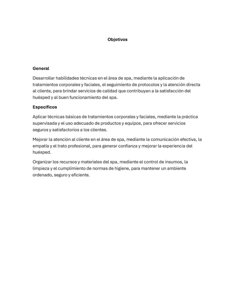 Objetivos de Proyecto de Titulación en Spa