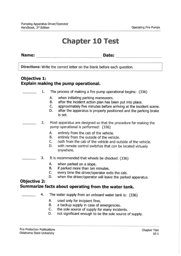 Operating Fire Pumps - Chapter 10 Test