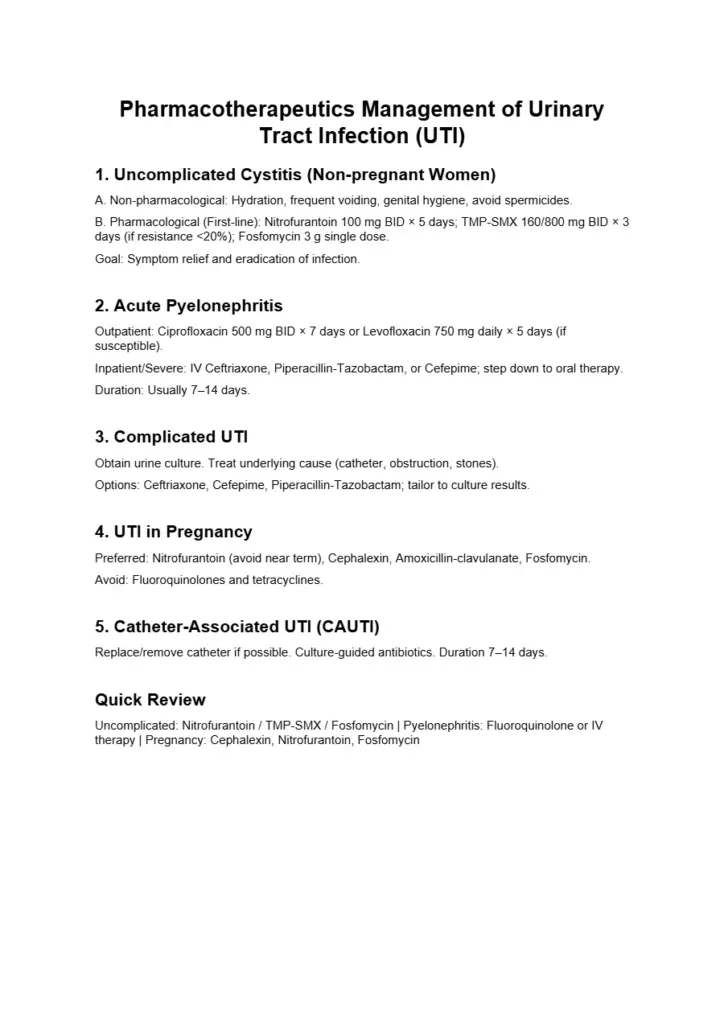 Pharmacotherapeutics Management of Urinary Tract Infection Guidelines