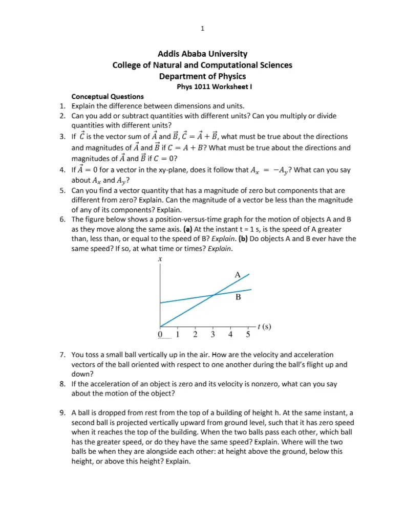 Phys 1011 Worksheet I: Conceptual Questions and Problems