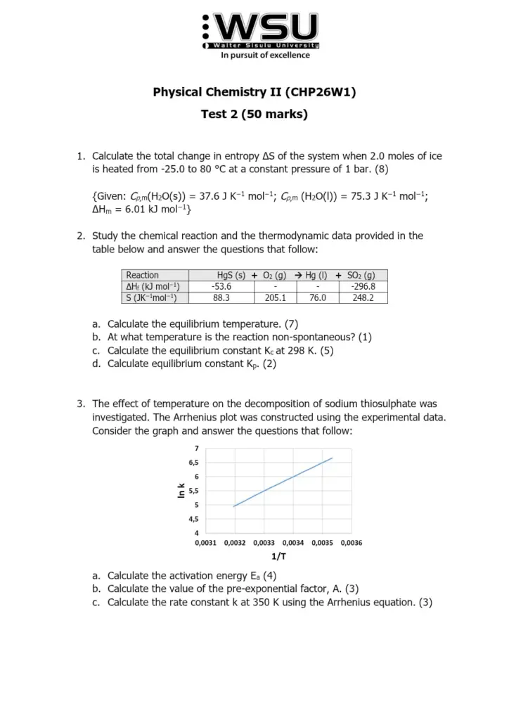 Physical Chemistry II Test 2 - CHP26W1