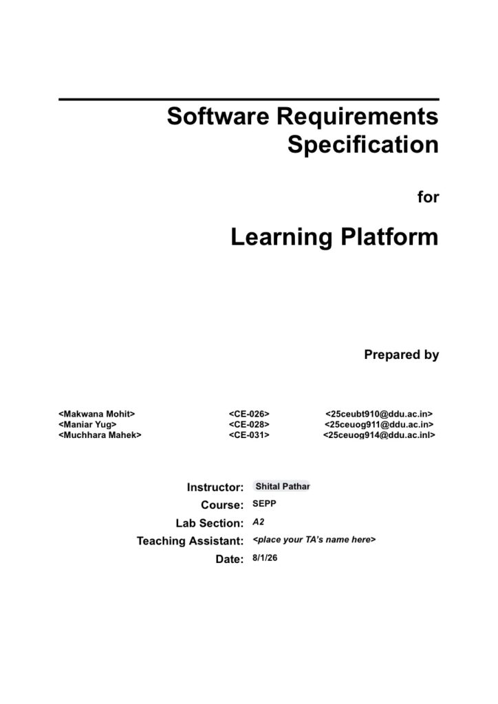 Software Requirements Specification for Learning Platform