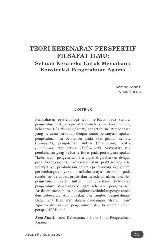 Teori Kebenaran Perspektif Filsafat Ilmu