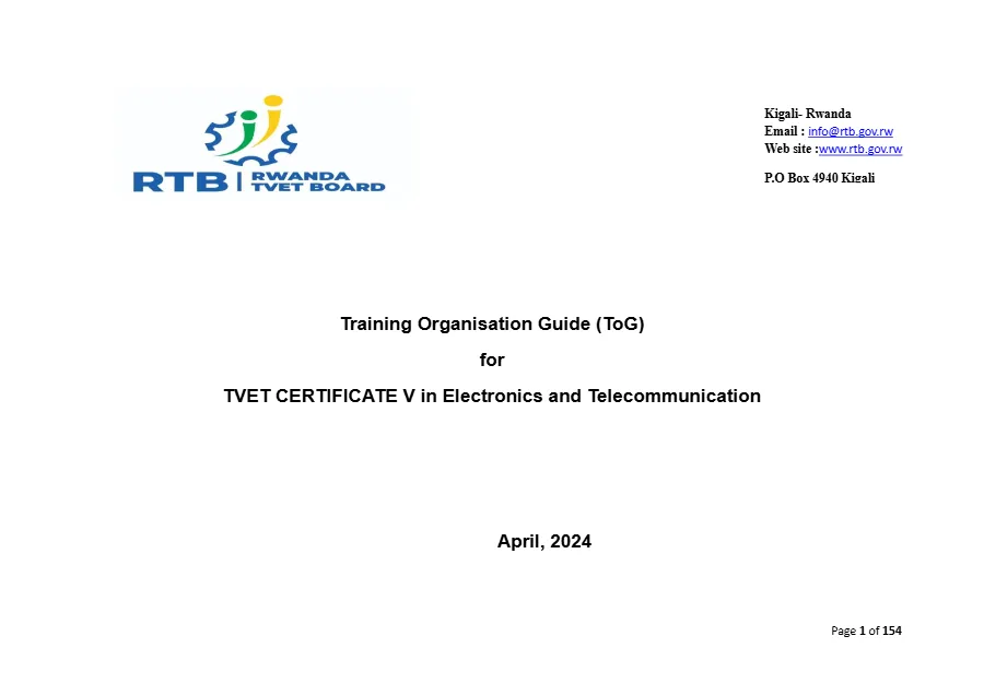 Training Organisation Guide for TVET Certificate V in Electronics and Telecommunication - April 2024