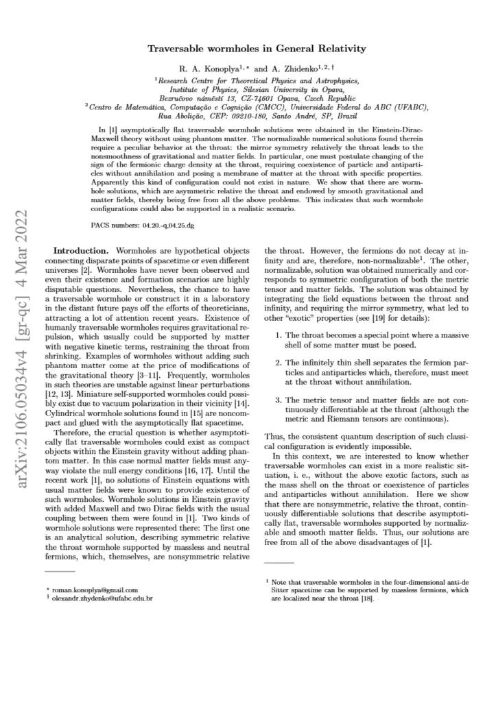 Traversable Wormholes in General Relativity