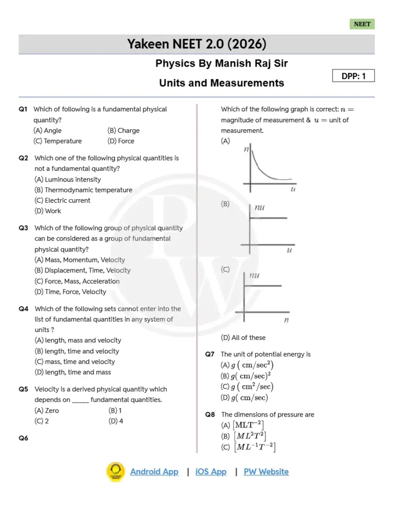 Units and Measurements DPP 04 - Lecture 01