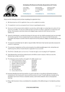 Zimbabwe Professional Guides Association Extended Application Form