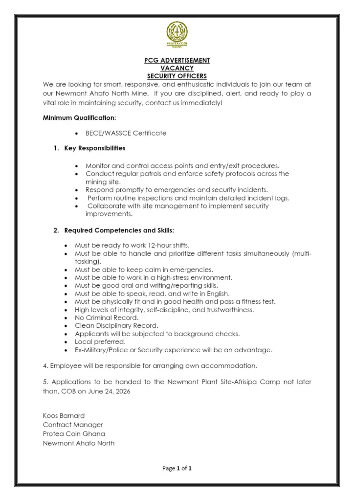ADVERTISEMENT FOR SECURITY OFFICER