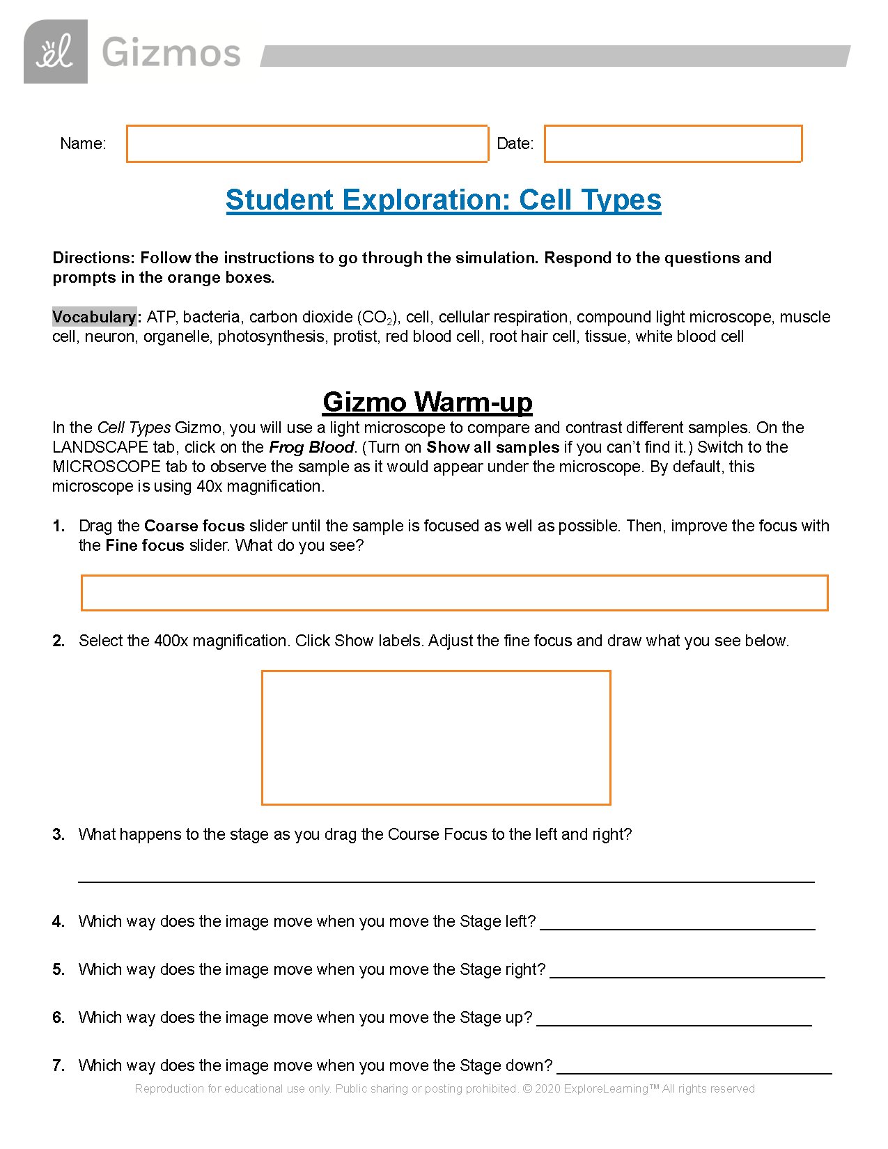 Gizmos Student Exploration: Cell Types