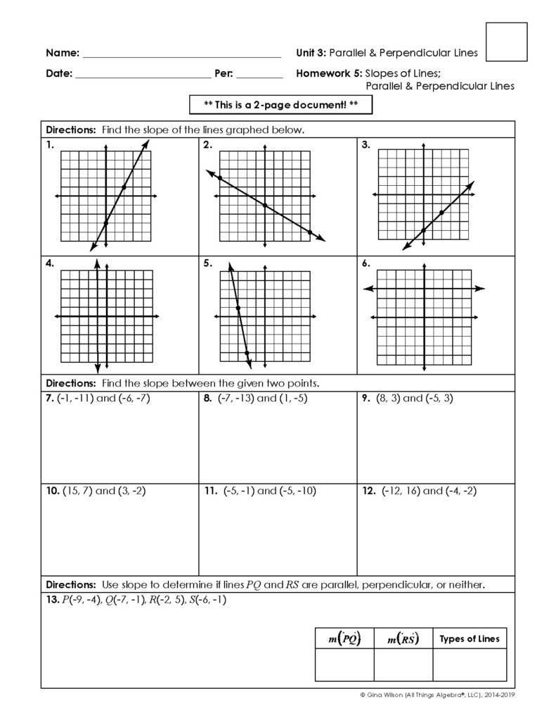 Slopes of Parallel & Perpendicular Lines