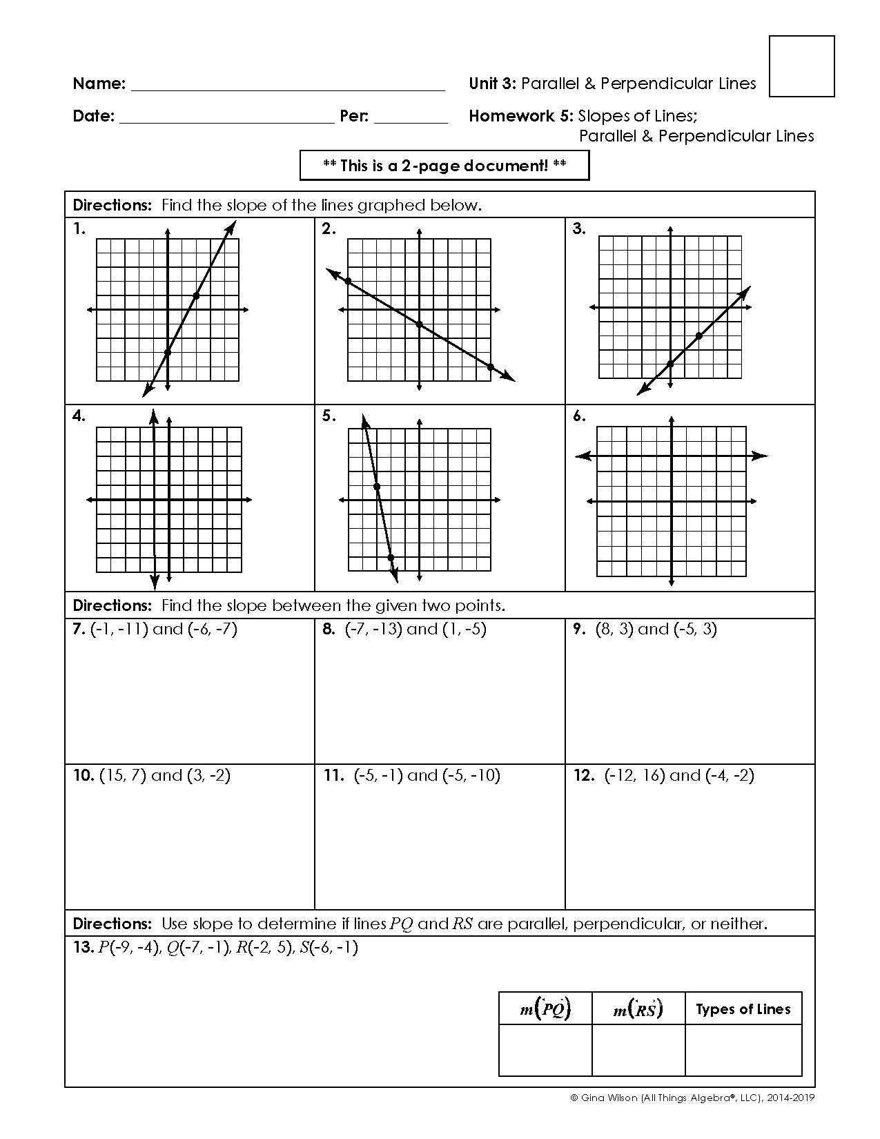 Slopes of Parallel & Perpendicular Lines
