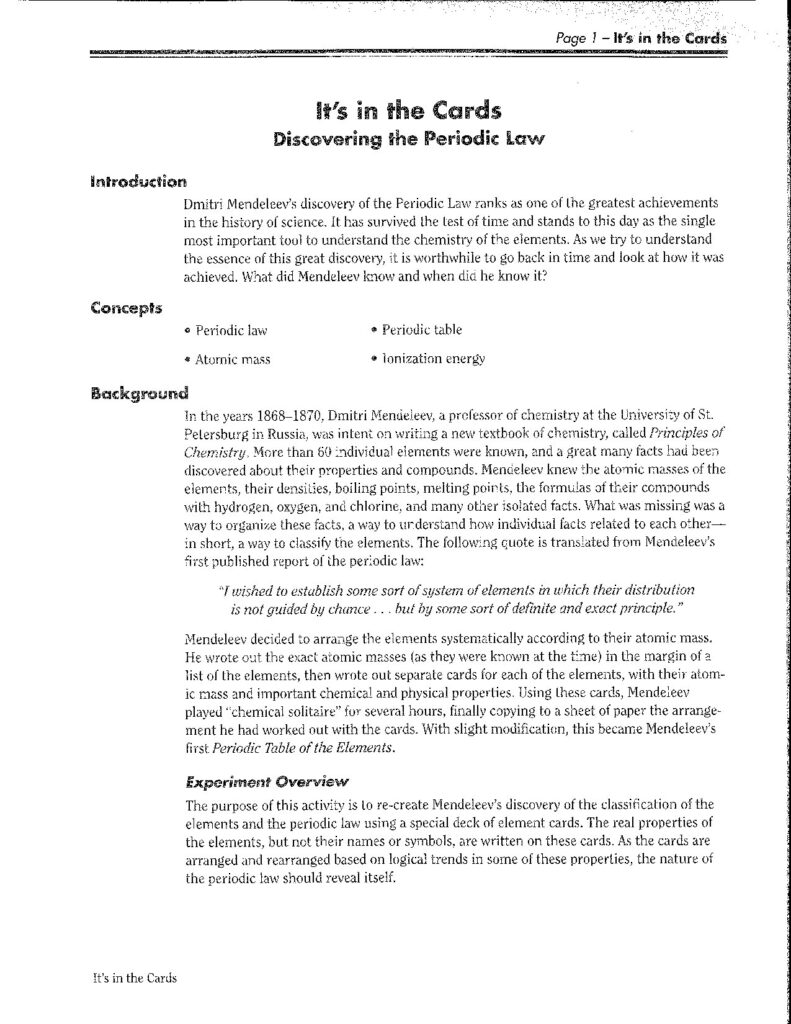 It's in the Cards Discovering the Periodic Law