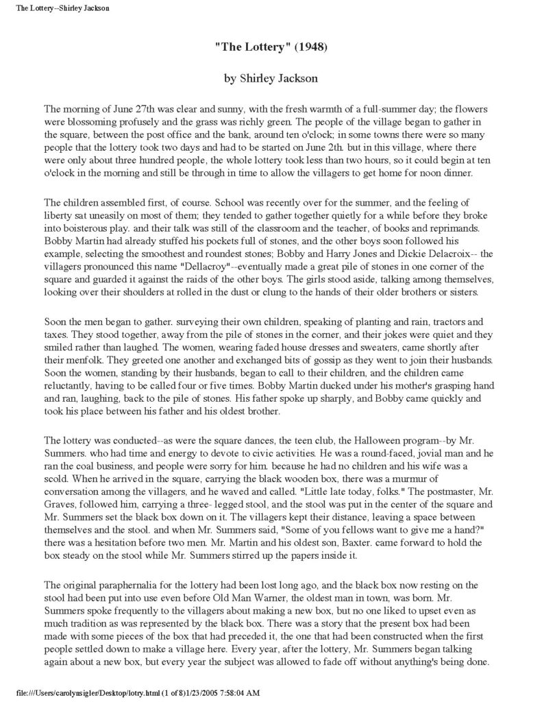 The Lottery 1948 by Shirley Jackson