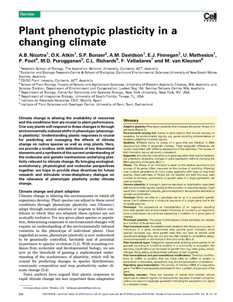 Plant phenotypic plasticity in a changing climate