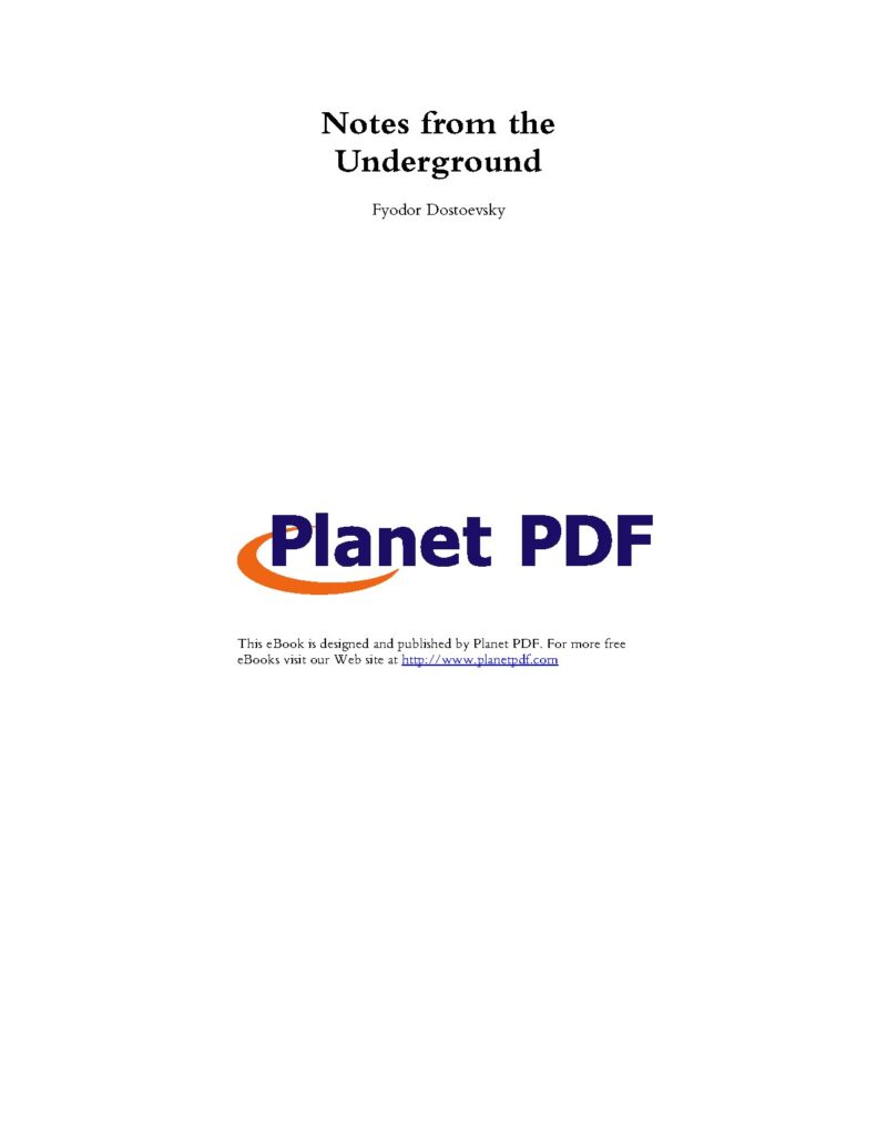 Notes from Underground Novella by Fyodor Dostoevsky