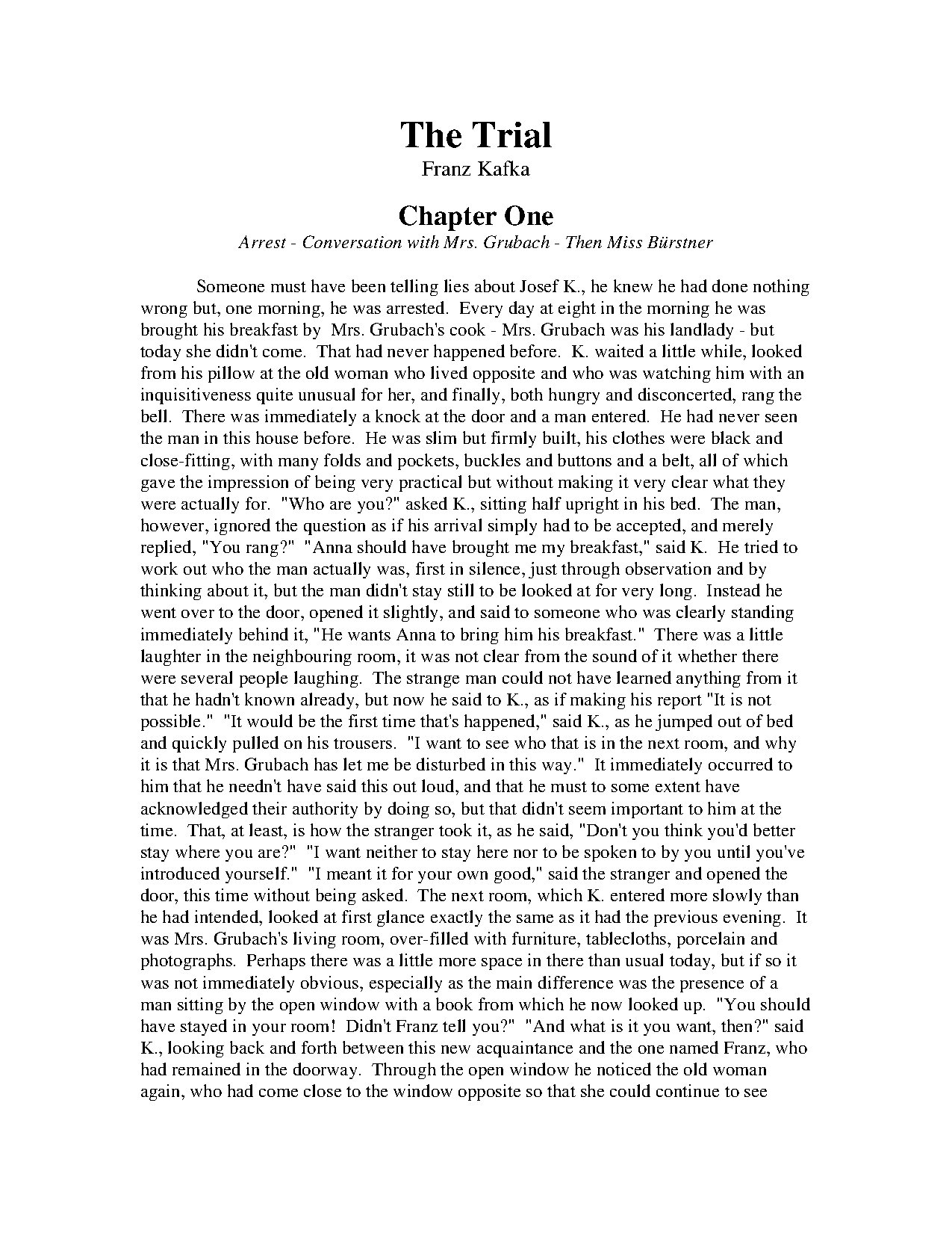 The Trial Novel by Franz Kafka