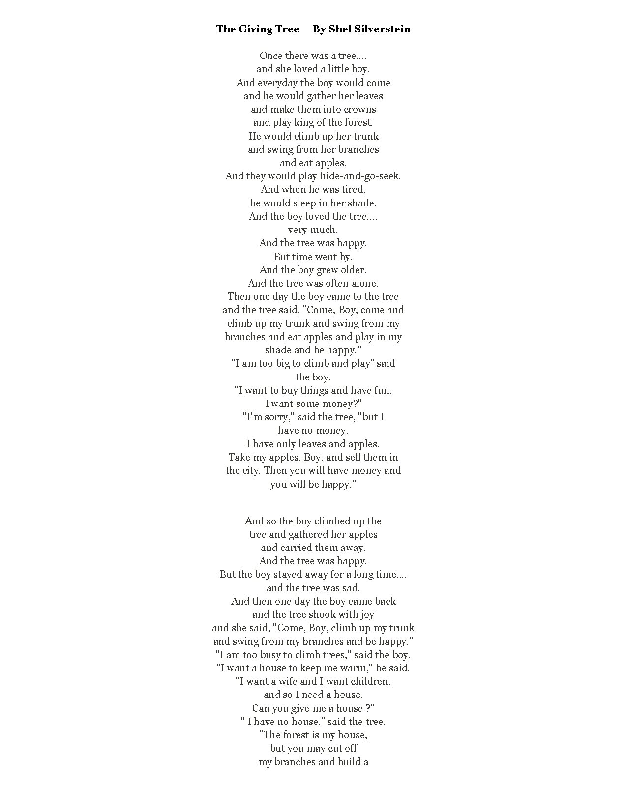 The Giving Tree Text-Book by Shel Silverstein