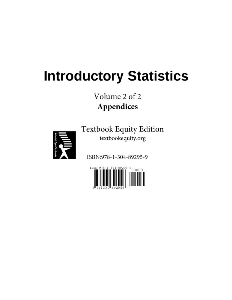 Introductory Statistics Volume 2 Appendices