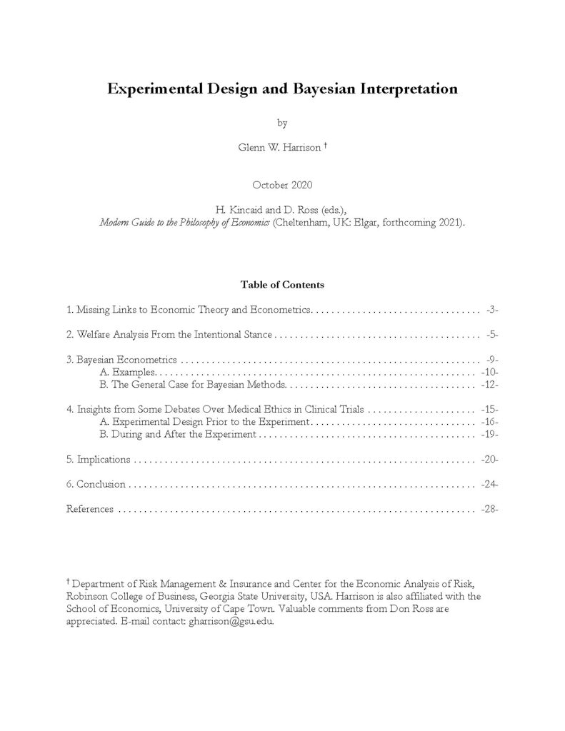 Experimental Design and Bayesian Interpretation by Glenn W. Harrison
