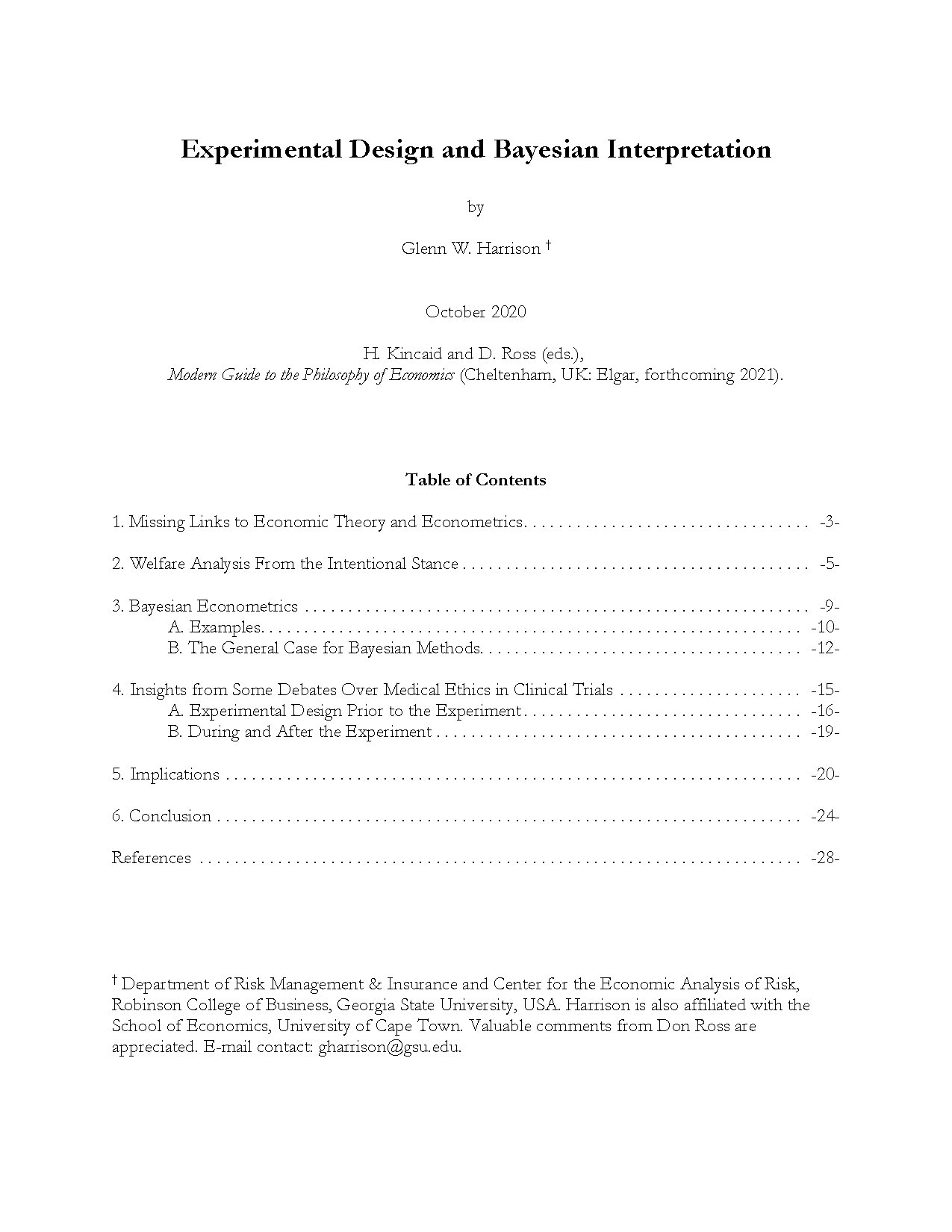 Experimental Design and Bayesian Interpretation by Glenn W. Harrison