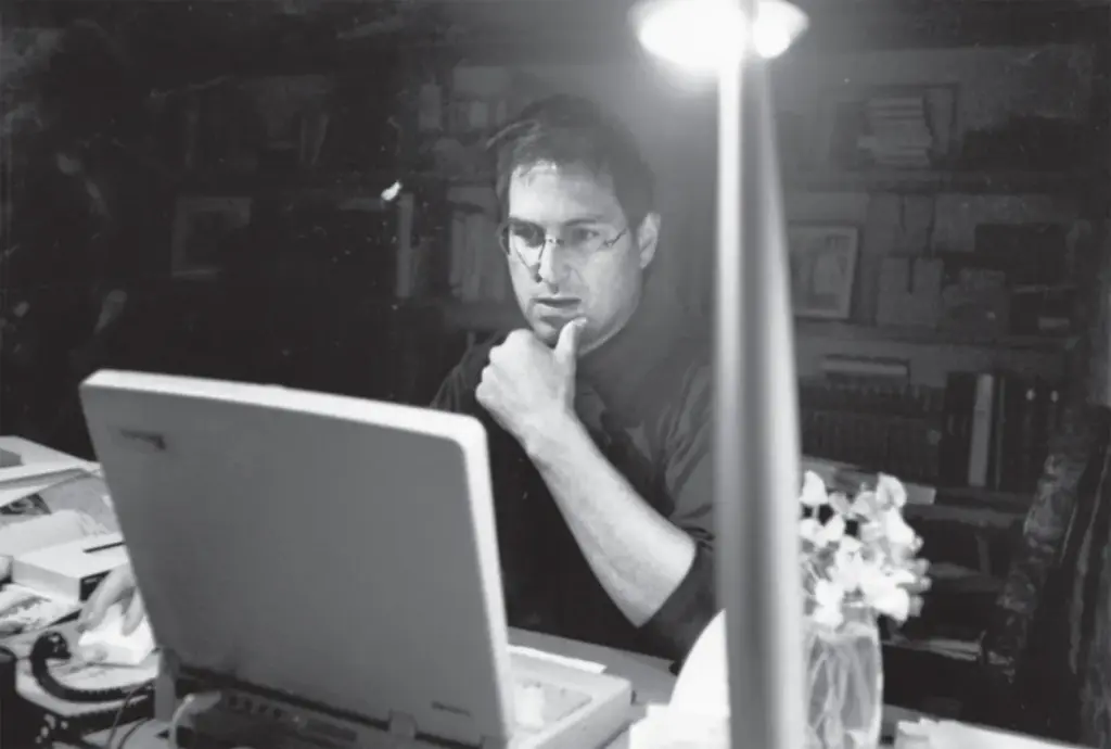 At home working on his Boston Macworld speech after regaining command of Apple, 1997: “In