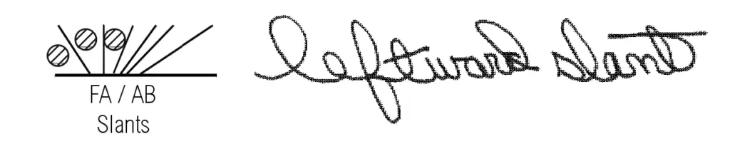 Shown by a consistent leftward slant.  The upstrokes and slant are a minimum of 90 degrees from