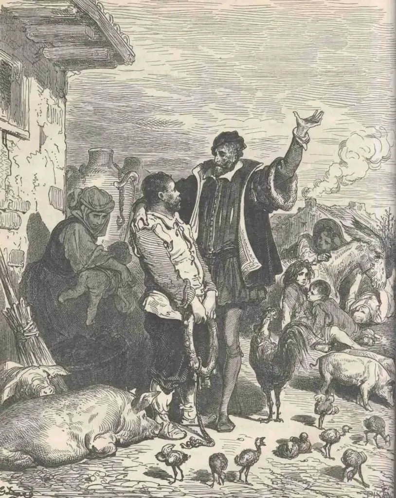 Don Quixote by Miguel de Cervantes — during this time he held lively discussions with his two gossips, the curate
