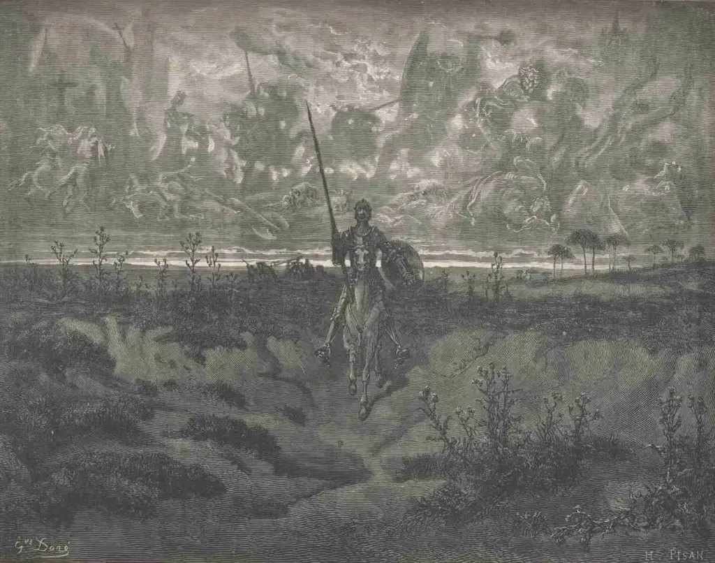 Don Quixote by Miguel de Cervantes — he  could;  and  all  the  while  he  rode  so  slowly  and  the  sun  mounted  so