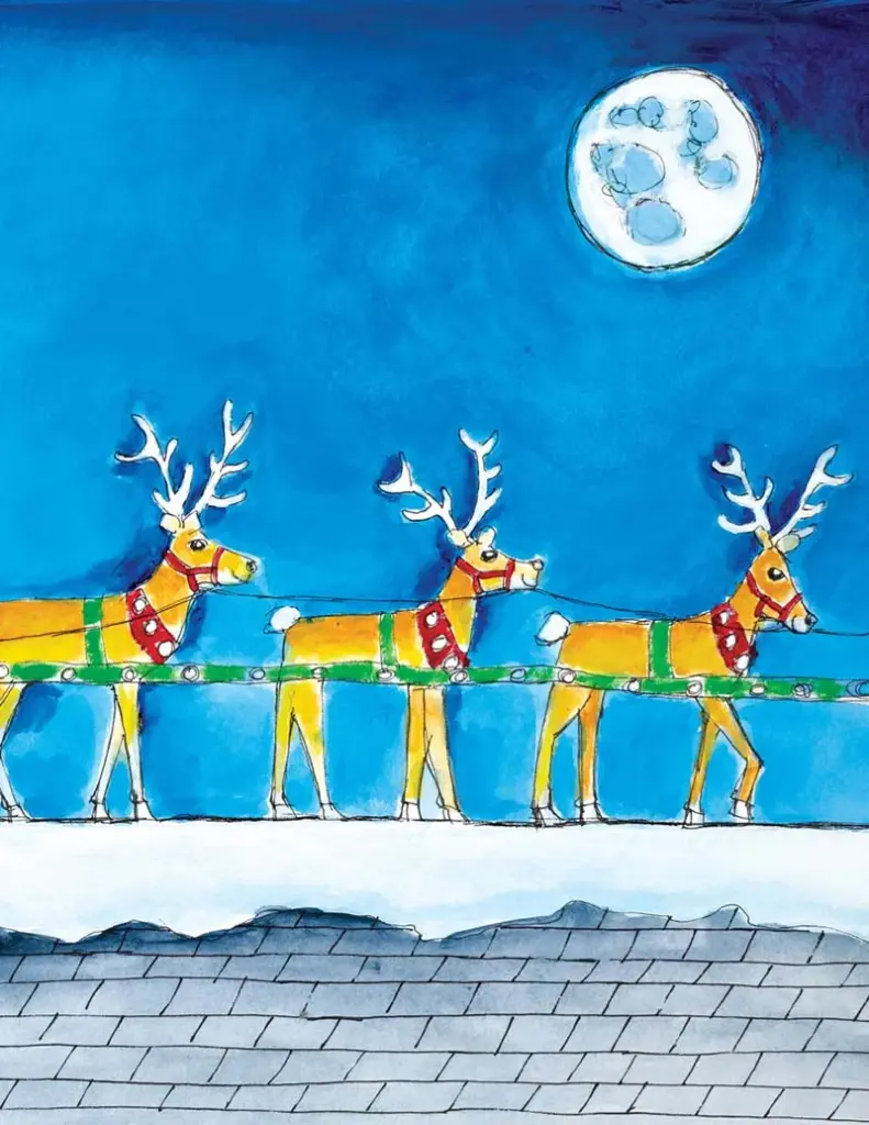 Pete the Cat Saves Christmas by Eric Litwin — Pete and his reindeer appeared overhead.