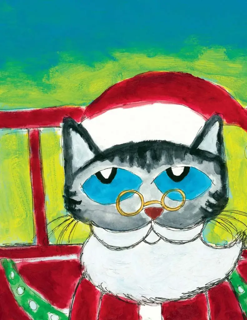 Pete the Cat Saves Christmas by Eric Litwin — Santa was dressed in his red coat and hat
